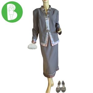 SUSANNA SILVER GRAY & MAUVE SATIN WITH RHINESTONE TRIM SKIRT SUIT (18)